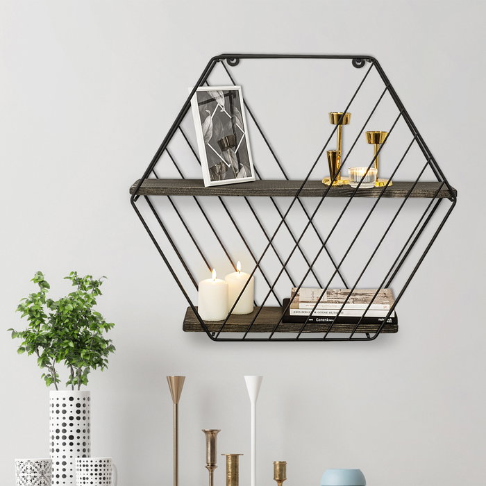 Hanah Home Anemone Vulgaris Estantería de Pared Industrial Negro y Nogal Oscuro